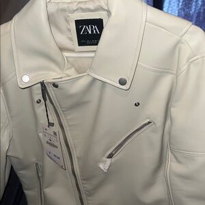 Zara Beige Leather Jacket for men